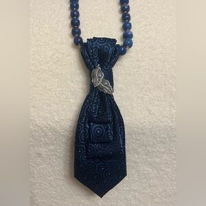 Upcycled Silk Tie Necklace with Embelishment